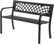 Outdoor Garden Bench,Iron Steel Frame Patio Bench w/ Mesh Pattern for Porch,Lawn