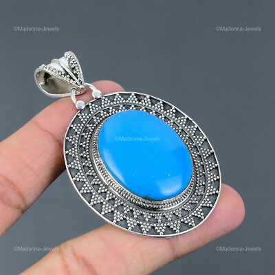 Sleeping Beauty Turquoise Gemstone Vintage Pendant Jewelry 925 Sterling Silver