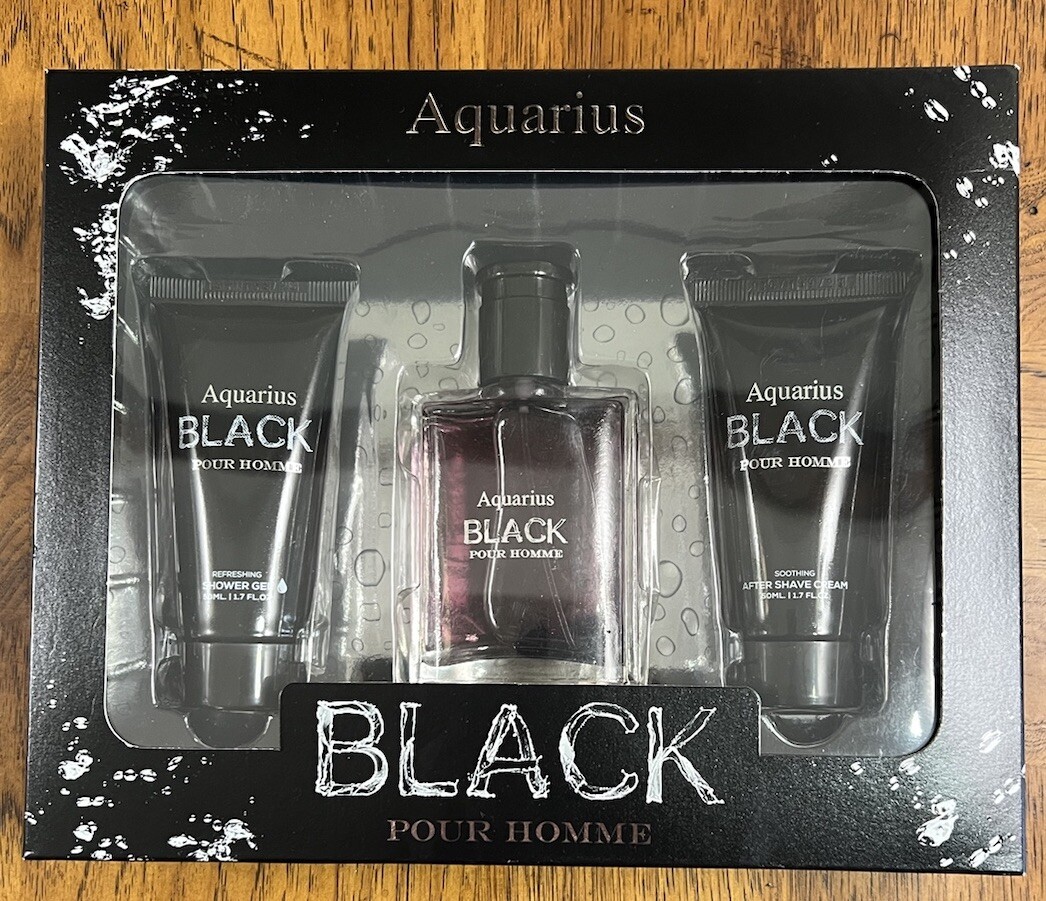 New Aquarius Black Gift Set Shower Gel, EDT Spray, After Shave Cream ...