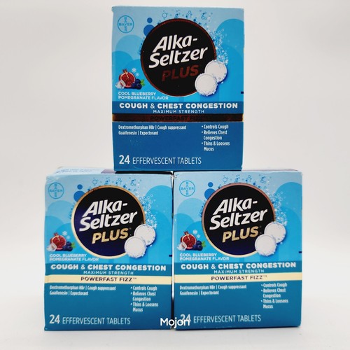 3Pack AlkaSeltzer Plus PowerFast Fizz, Cough Chest Congestion 24