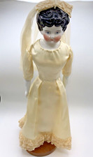 Bisque German Bride Doll Soft Body Black Hair...