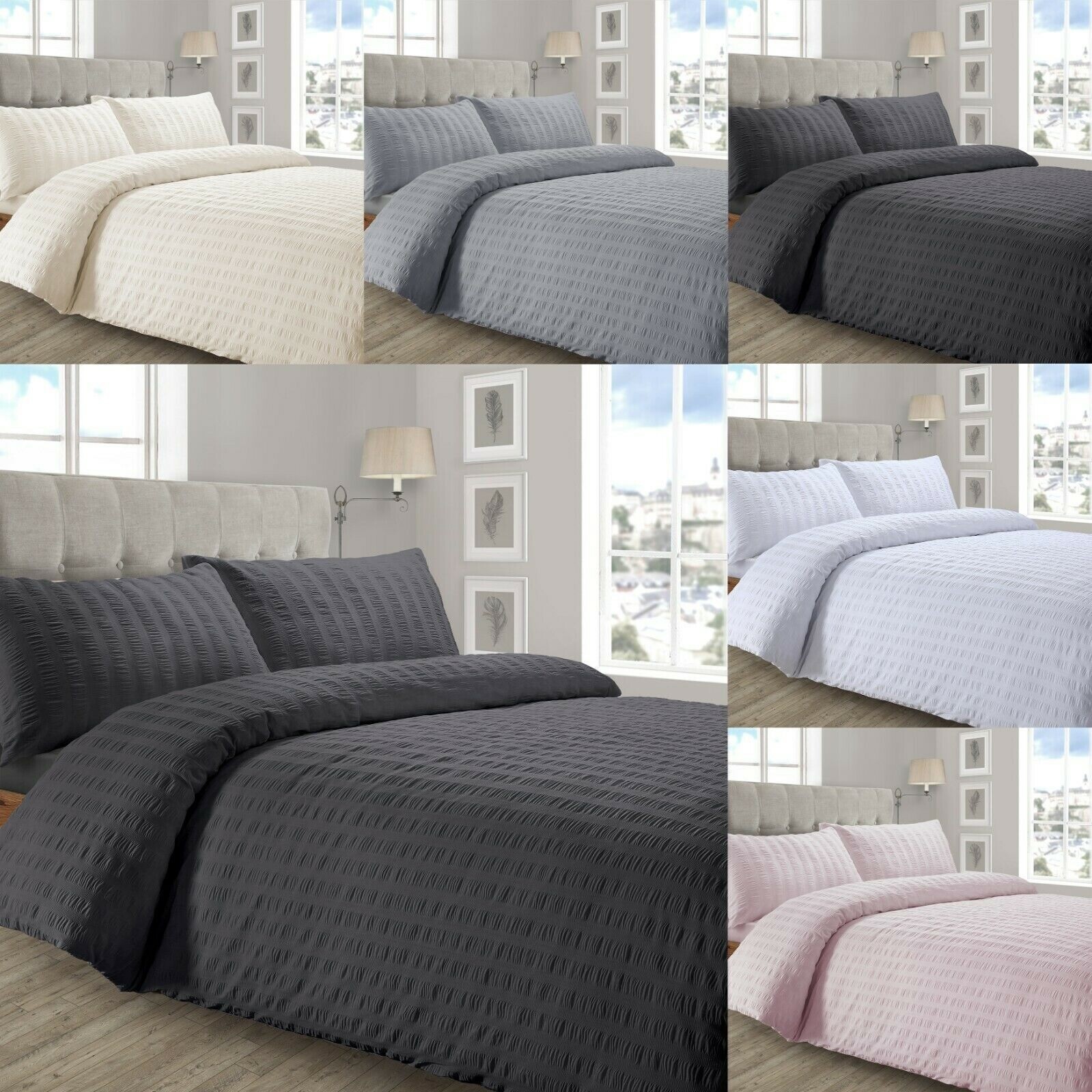 100 EGYPTIAN COTTON SEERSUCKER DUVET COVER BEDDING SET & PILLOW CASE