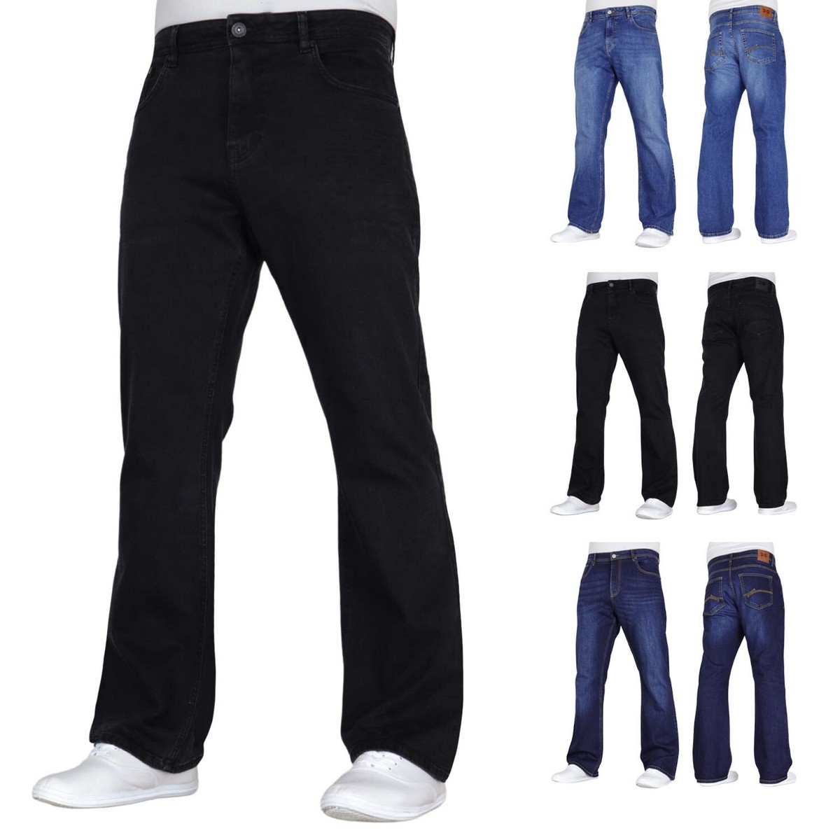 CROSSHATCH Mens Bootcut Jeans Stretch Wide Leg Flared Denim Pants