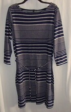 GAP Navy & Gray STRIPED 3/4 Sleeve Jersey Knit T-Shirt DRESS Sz LARGE