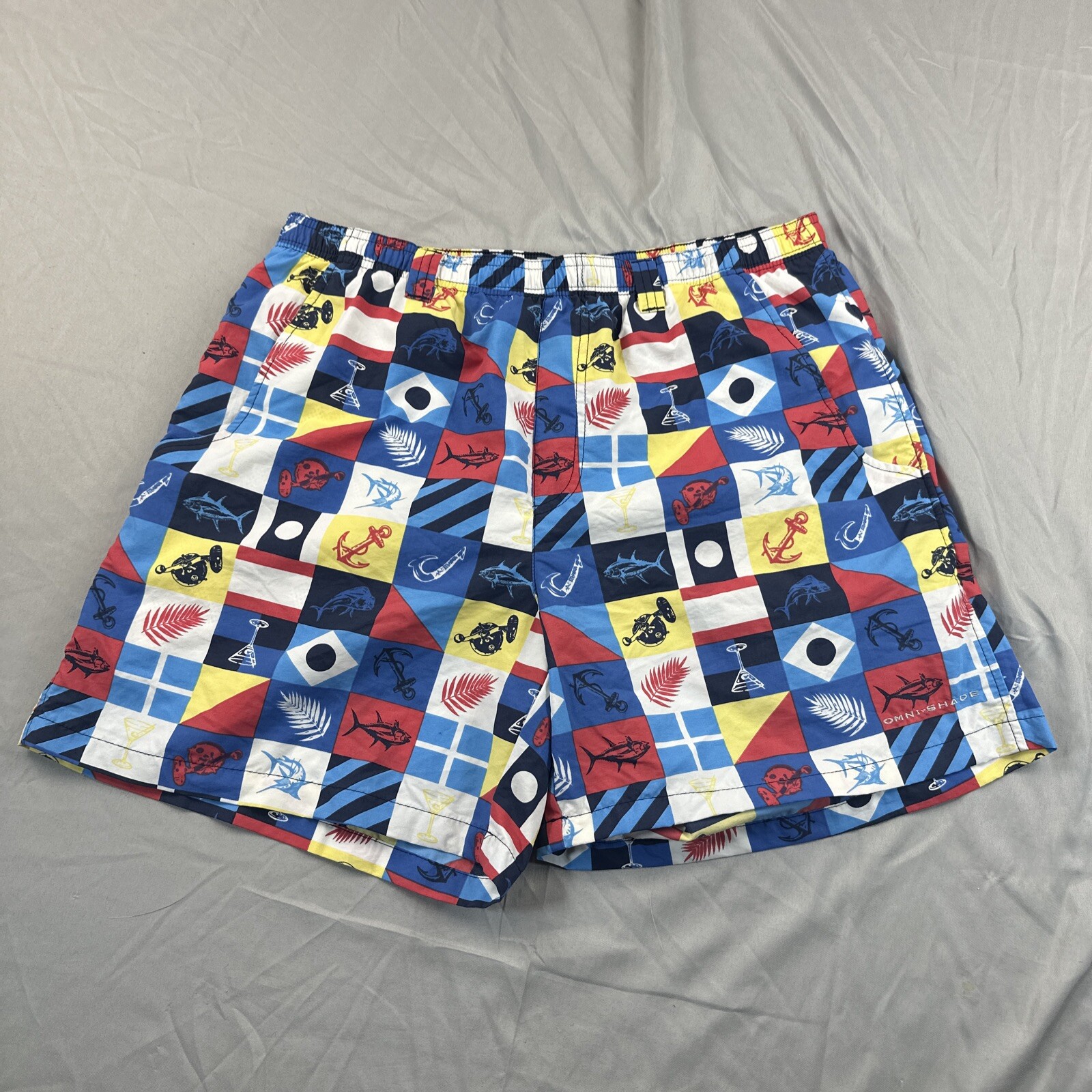 Columbia Mens PFG Swim Trunks Shorts Medium Fish Blue Omni Shade Swimwear Beach