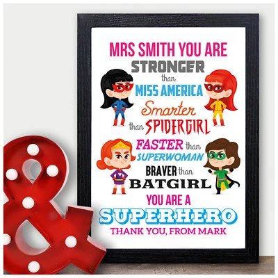 BEECREATIVE GIFTS Personalised Teacher Thank You Gifts Female Super Hero TA Nursery Pre School