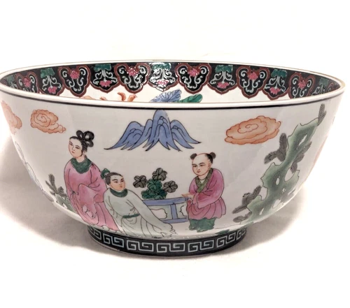 Vintage LARGE HAND-PAINTED CHINESE PORCELAIN BOWL MACAU Srednick Collection 1981