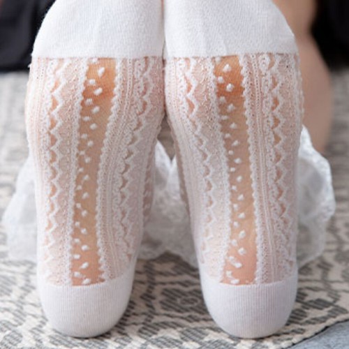 2 Pairs Women Lace Ruffle Socks Ankle Frilly Bowknot Semi-sheer Lolita Princess - Picture 10 of 16