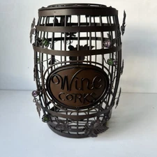 Wine Cork Cage Holder Barrel Home Bar Decor Metal W/ Glass Beads