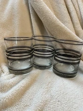 Vintage Georges Briard Glasses Low Ball Signed Black Stripes  set of 3