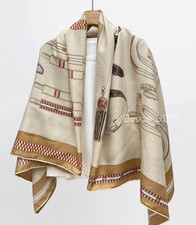 70 cashmere 30 silk Equestrian Key double side printed square Wrap shawl 51''