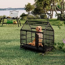 48 Inch Heavy Duty Dog Crate with Wheels, Folding Metal Big Dog Cage for Large a