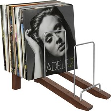 Vinyl Record Storage for 75 LPs, Walnut Wood Record Holder for Album Display,...