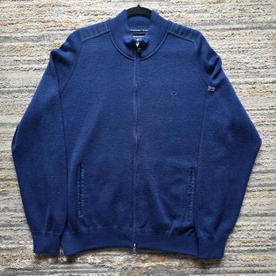 Il Granchio Gr. 52 Zip Strickjacke dunkelblau Schurwollmischung Langarm Woolmark