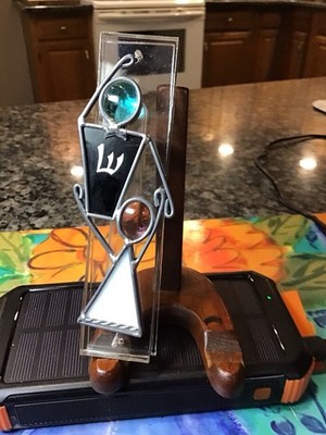 Vintage Stained Art Glass & Lucite Mezuzah Case Jewish Judiaca Scroll People 6 