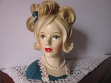 Vintage Relpo Lady Head Vase #K2206 Blue Dress Label Almost 7 Inch