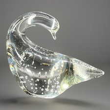 Art Glass Goose Paperweight Bullicante Controlled Bubbles Clear 4.5 x 4 Vintage