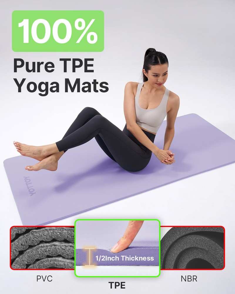 Extra Thick 1/2-Inch Professional TPE Yoga Mat for Non-Slip Exercise