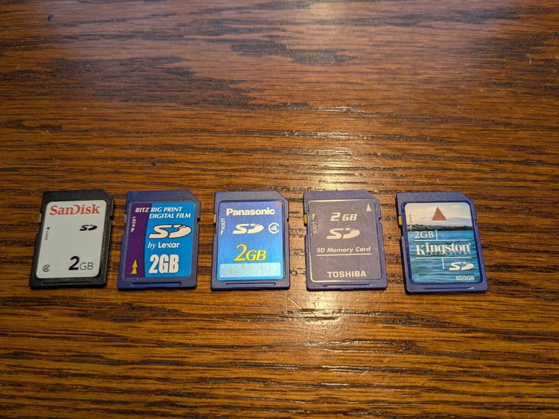 Lot of 5 Wiped and Tested 2GB SD Cards SanDisk Panasonic Lexar Others