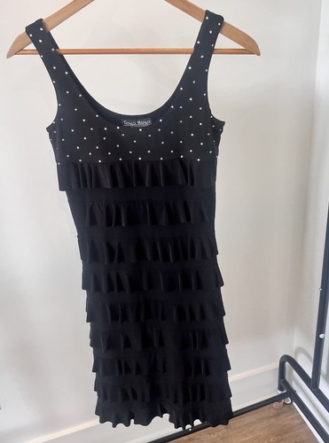 Tango Mango Swarovski Stone Dress Size XS Black Tiered Ruffle 20s ...