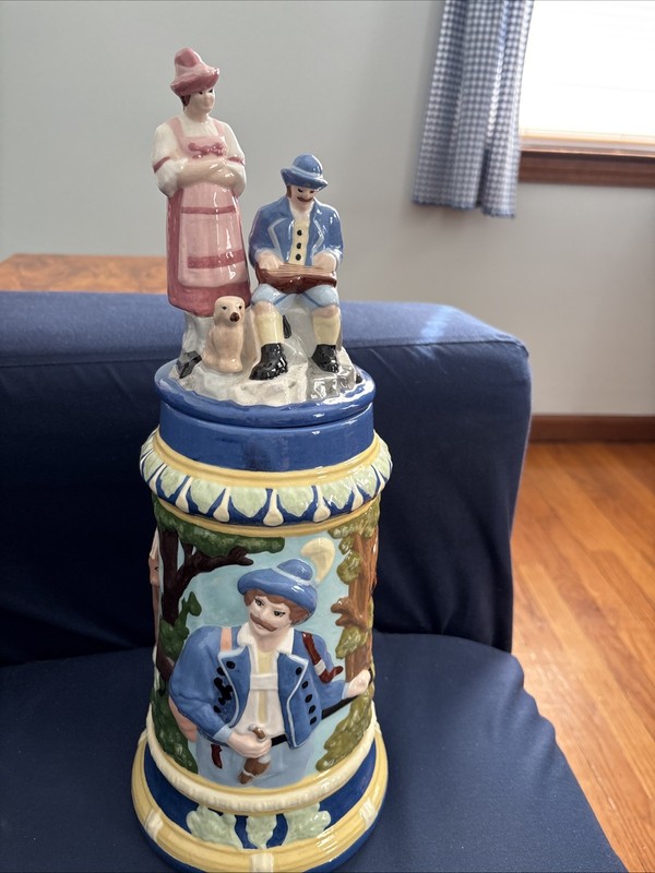 Vintage Lidded Full Ceramic 1970’s Beer Stein W/Fox Handle 15 -1/2” Tall