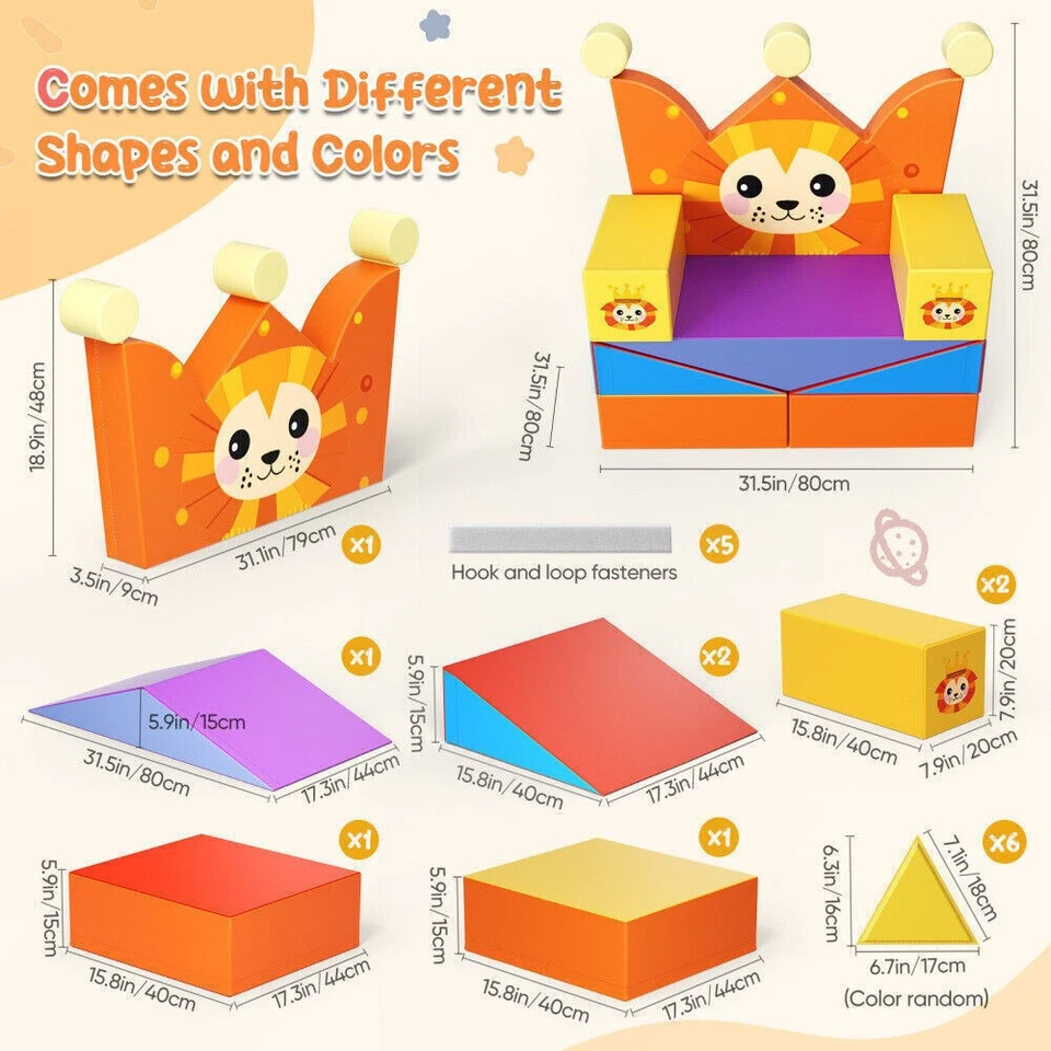 8 in1 Foam Climbing Blocks Foldable Building Sofa Soft Surface Lightweight Lion - Image 3 of 4