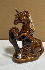 Vintage Ceramic Desktop Pen Holder Glossy Brown Rearing Unicorn Office Home Work