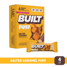 BUILT Puff Protein Bar, Salted Caramel, 17g Protein, 4 Count Box, 1.41 oz