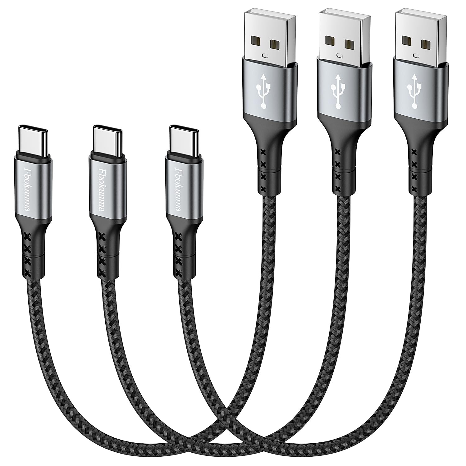 1FT USB C Cable 3-Pack - 12in Fast Charging Braided Type C Cord 3A-image
