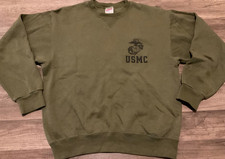 VINTAGE SOFFE USMC CREW FLEECE SWEATSHIRT  MENS M  OLIVE GREEN DISTRESSED