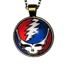 Grateful Dead Steal Your Face Collectible Necklace Antique Brass Chain Brand New