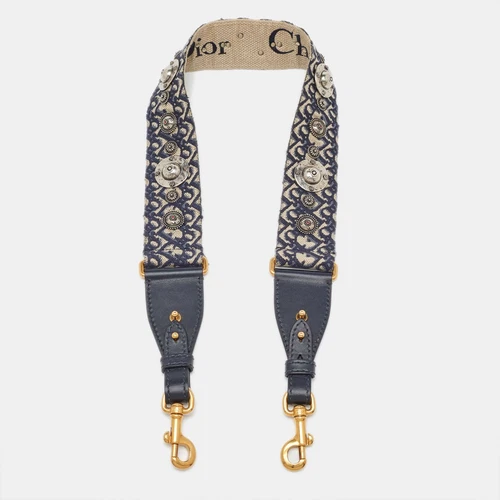 Sac bandoulière Dior bleu oblique broderie toile et cuir