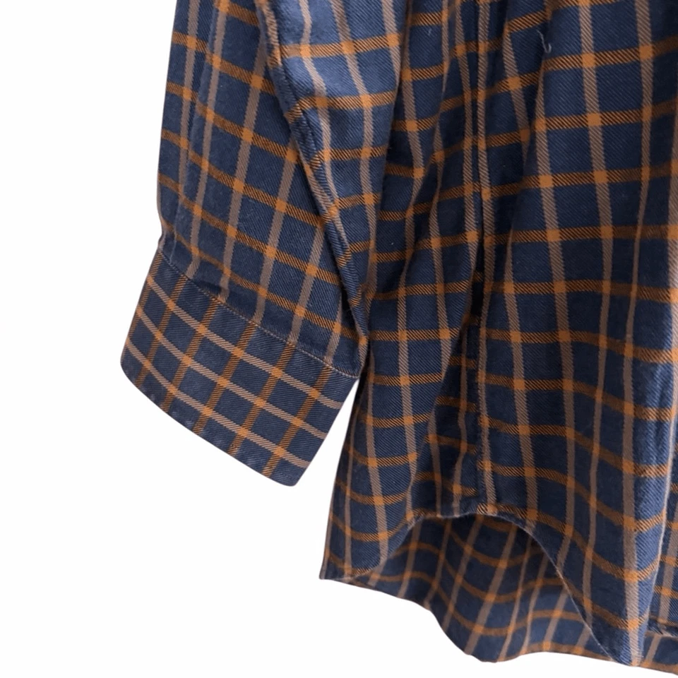 SCOTT BARBER Navy and Oranbe Plaid Casual Shirt Size XL - Image 4 of 4