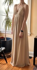 Azazie A-line stretch chiffon floor-length dress, champaigne, EXCELLENT/CLEAN