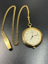 Seiko Gold Pocket Watch Stainless Chain Vintage Timepiece for Men Rare