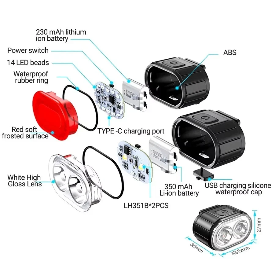 2x Mountain Bike Lights USB Rechargeable Bicycle LED Torch Front Rear + Lamp Set