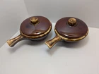 Vintage Hull Pottery Oven Proof USA Brown Drip Handles & Lids French Soup Bowls