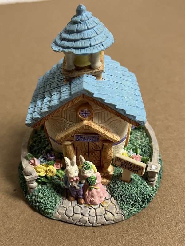 Collectible Ceramic Miniature Church From Easter Bunny Themed Village Set