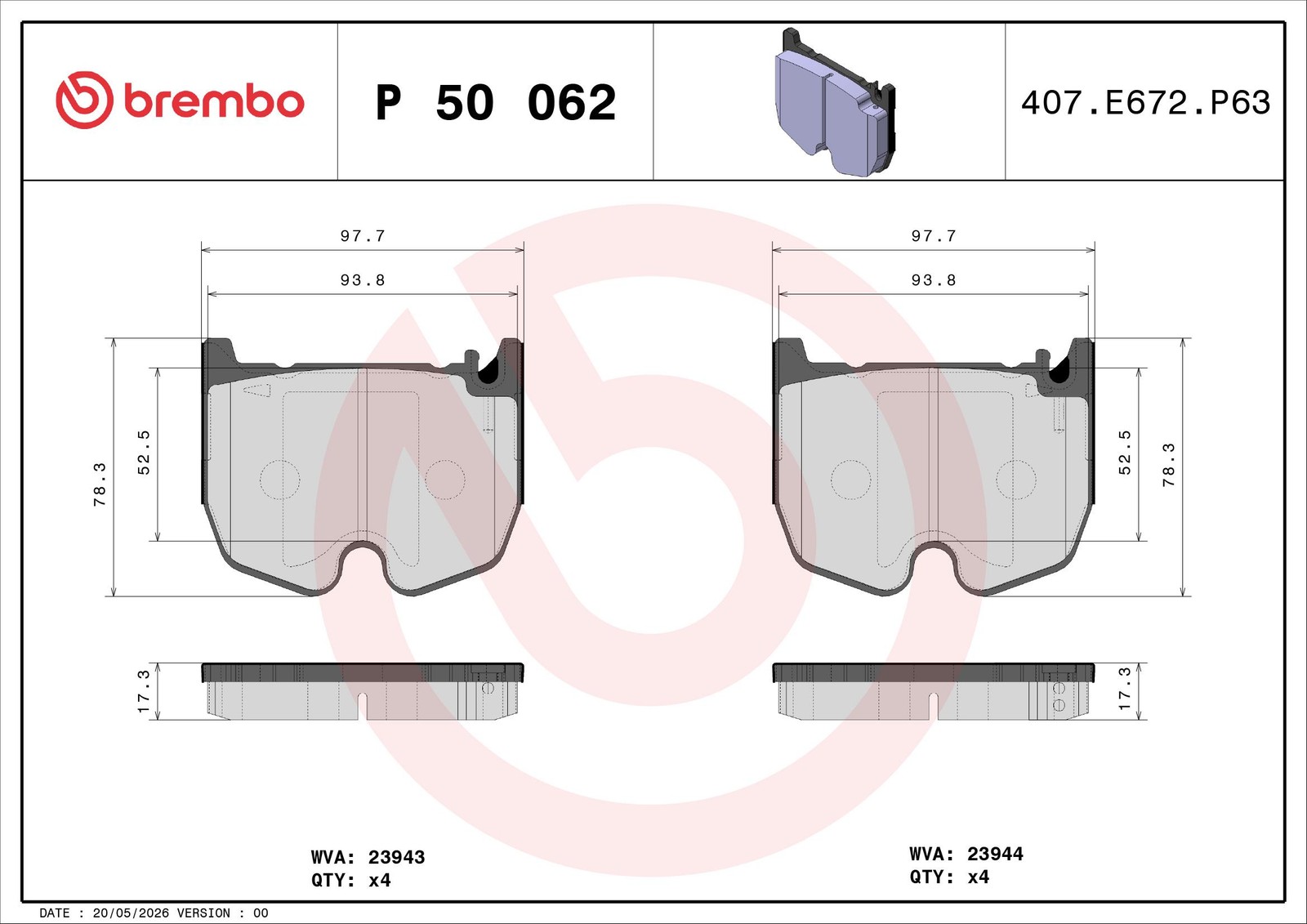 BRAKE PAD SET DISC BRAKE P 50 062 FOR MERCEDES-BENZ M113.990/991/992 5.4L 8cyl - Image 33