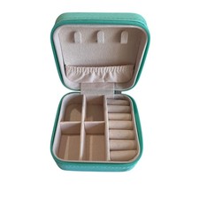 Travel Jewelry Case in Aqua 3.5 x 3.5 x 2" Organize Rings Necklaces Earrings NEW