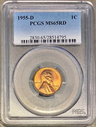 1955-D Lincoln Cent (Wheat Penny), PCGS MS-65 RD