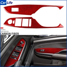 Red Carbon Fiber Front Window Lift Switch Panel Cover For Cadillac SRX 2010-2016
