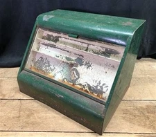 Countertop Green Metal Glass Showcase, Display Case, Vintage Store Display,