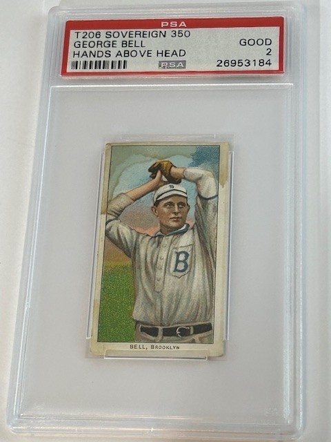 1909-11 T206 SOVEREIGN GEORGE BELL HANDS ABOVE HEAD PSA GOOD 2 BASEBALL CARD.