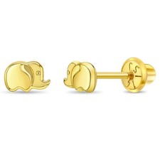 14k Yellow Gold Lucky Elephant Screw Back Earrings For Toddler Little Girls