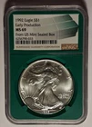 1992 EARLY PRODUCTION SILVER EAGLE DOLLAR NGC MS69 FROM U.S. MINT SEALED BOX $1