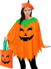 Pumpkin Costume for Women Adult Pumpkin Poncho Halloween Costume Set