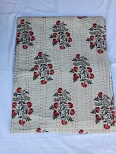 Handmade Floral Kantha Cotton Quilt Traditional Vintage Block Print Material