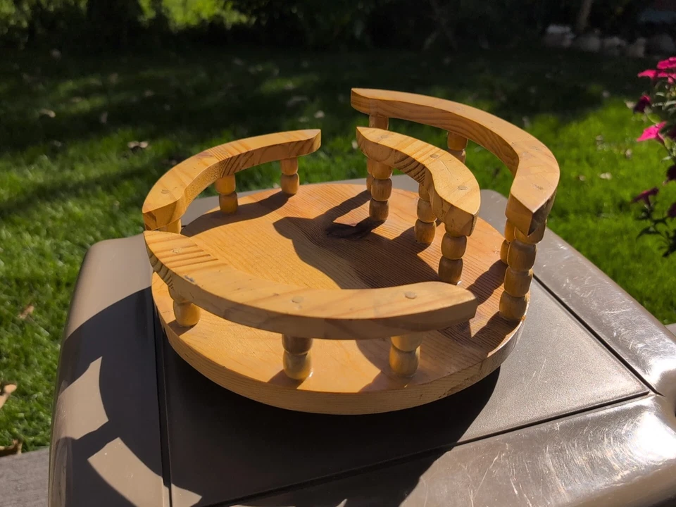 Mesa redonda vintage hecha a mano Lazy Susan - madera Foto 2 de 4