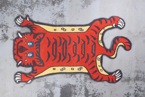 3x5 Ft Tibetan Tiger Rug Animal print Orange Tufted Area Rug With Wool Carpet - Picture 7 of 8
